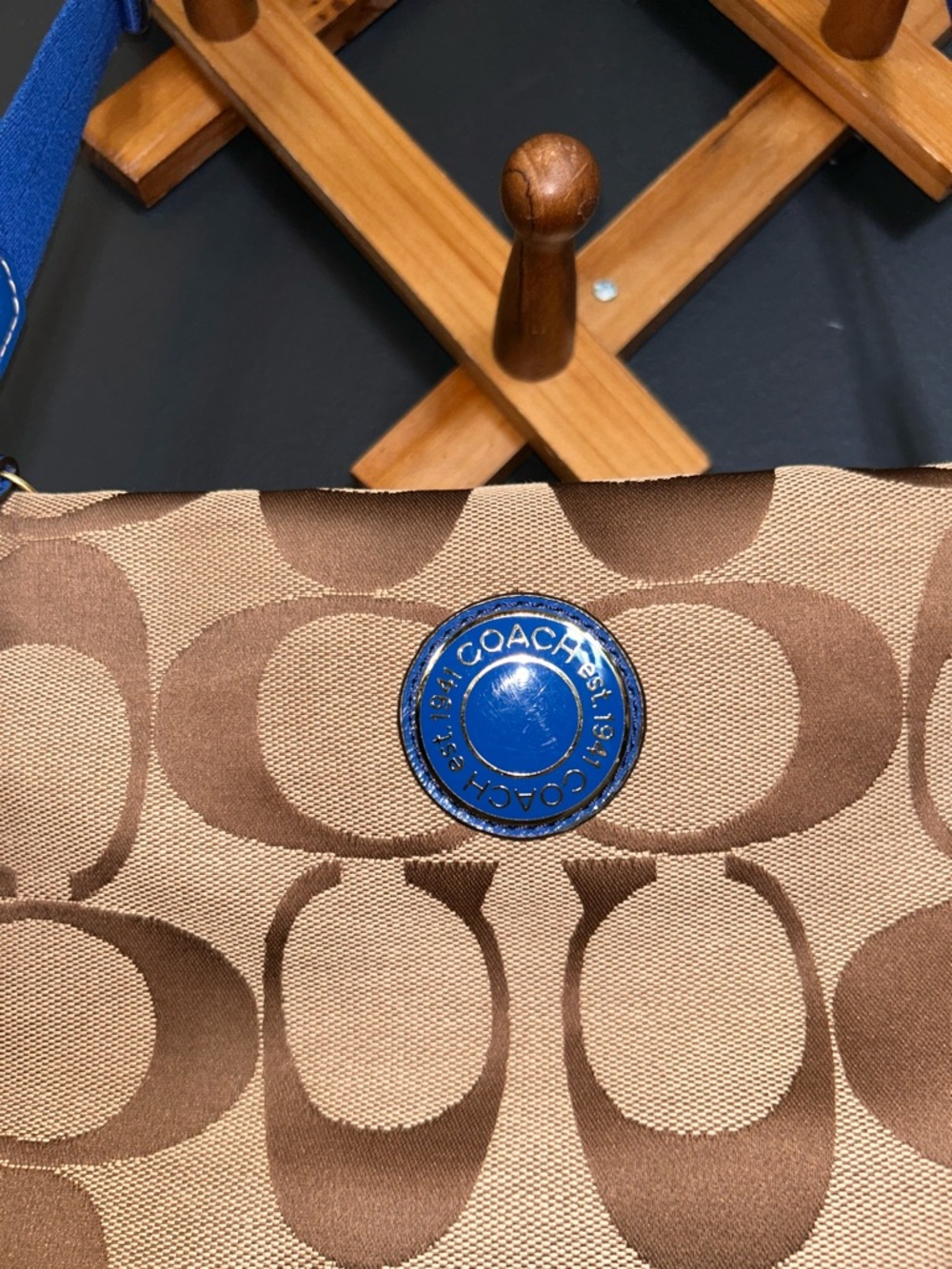 Coach Signature Stripe File Bag- Khaki Cobalt Blue Y2K 2012 - Picture 6 of 14